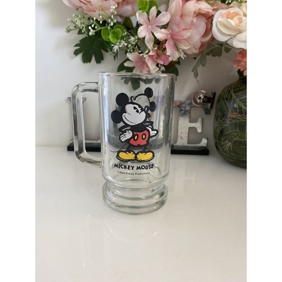 Vintage‎ Disney World Mickey Mouse Beer Glass Mug Stein Footed Clear 16oz 1970s - Picture 4 of 16